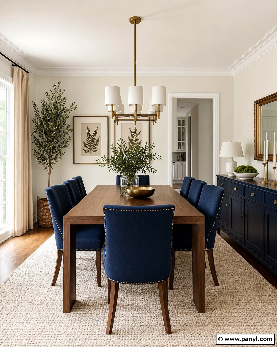 Swiss Coffee Walls With Navy Dining Room Decor - 35 Benjamin Moore Swiss Coffee Walls