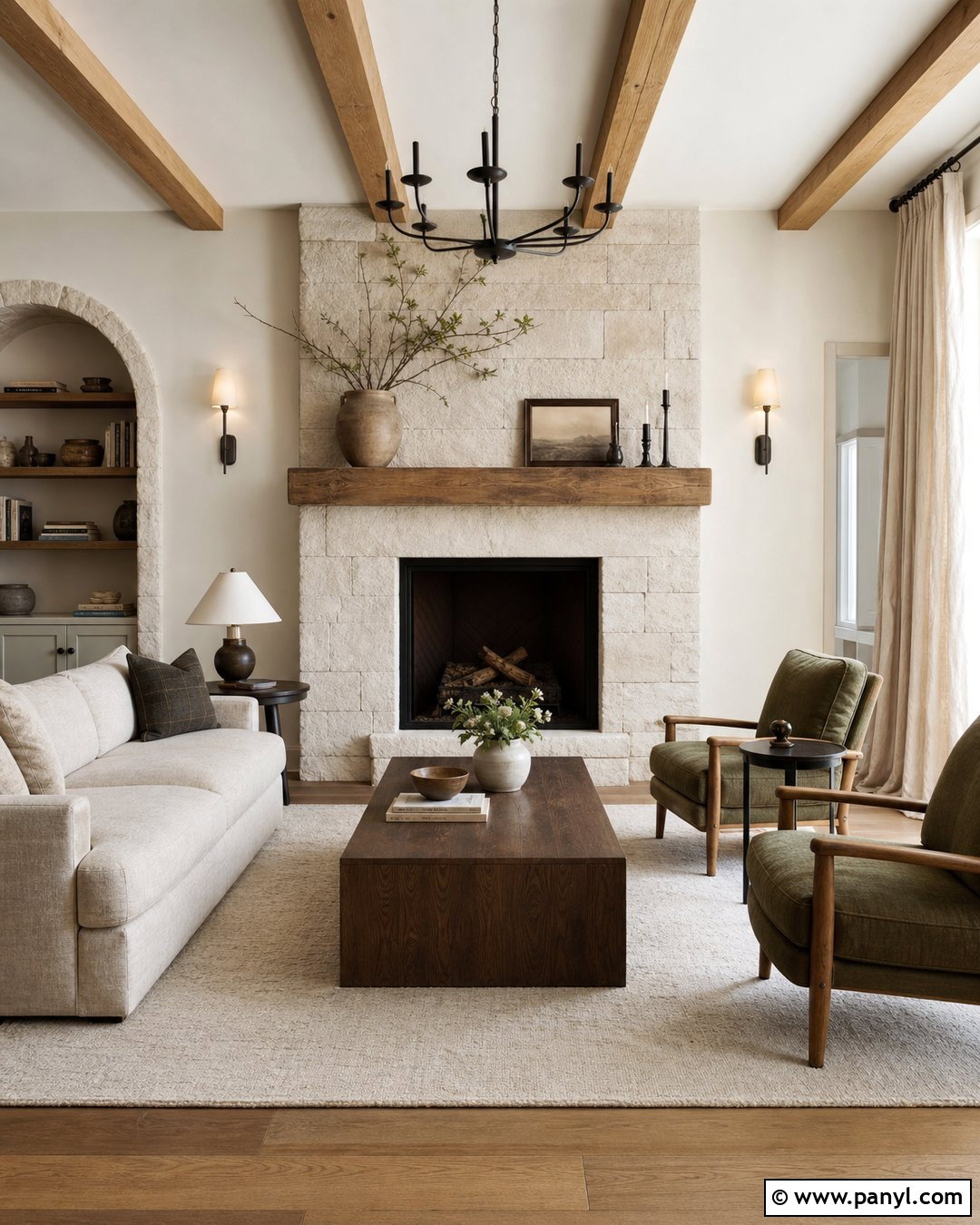 Swiss Coffee Walls With Stone Fireplace - 35 bm swiss coffee walls