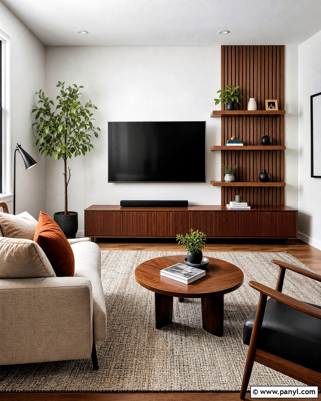 TV Wall With Asymmetrical Shelving - 20 small living room tv wall ideas
