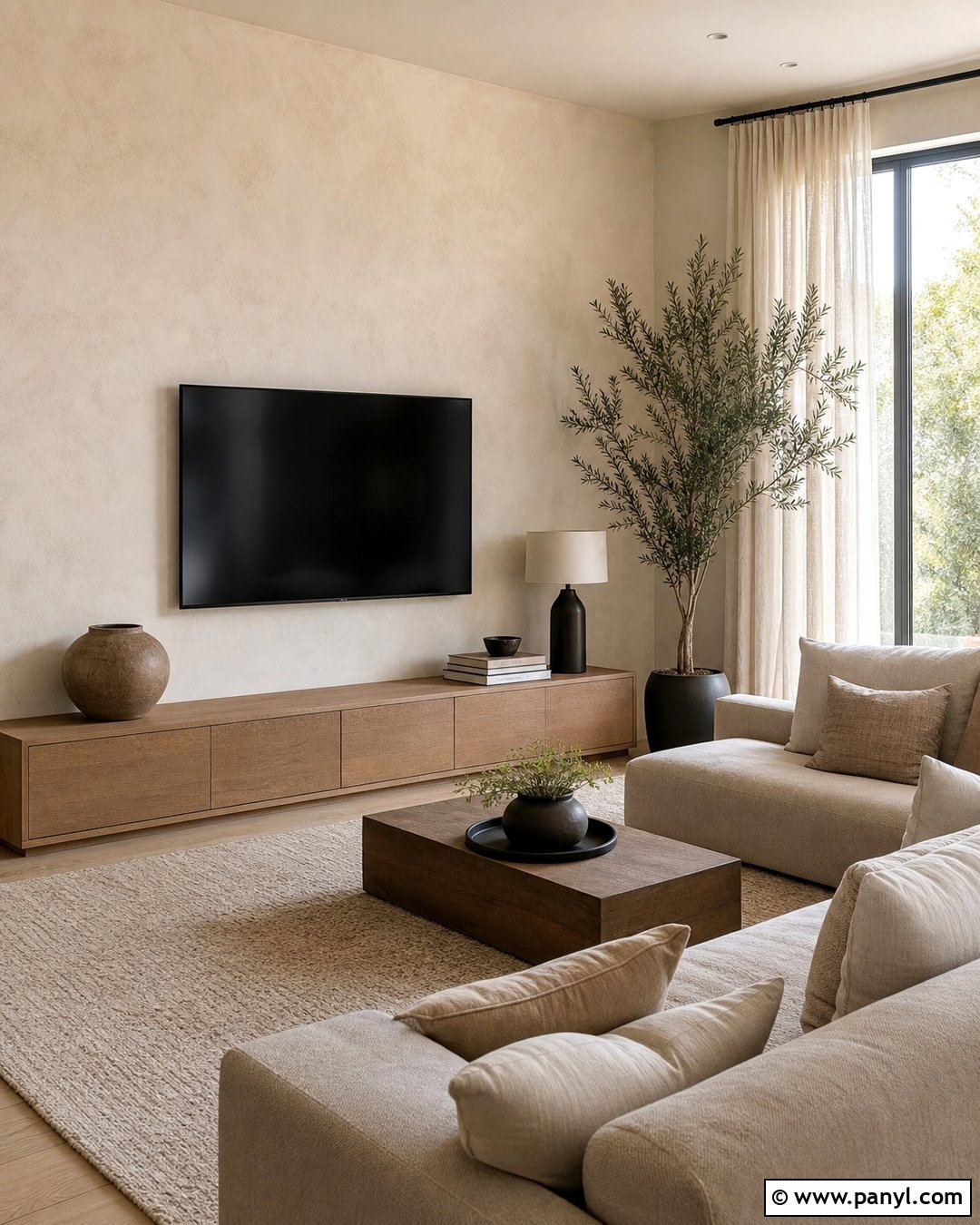 TV Wall With Cream Limewash Walls - 30 cream limewash walls
