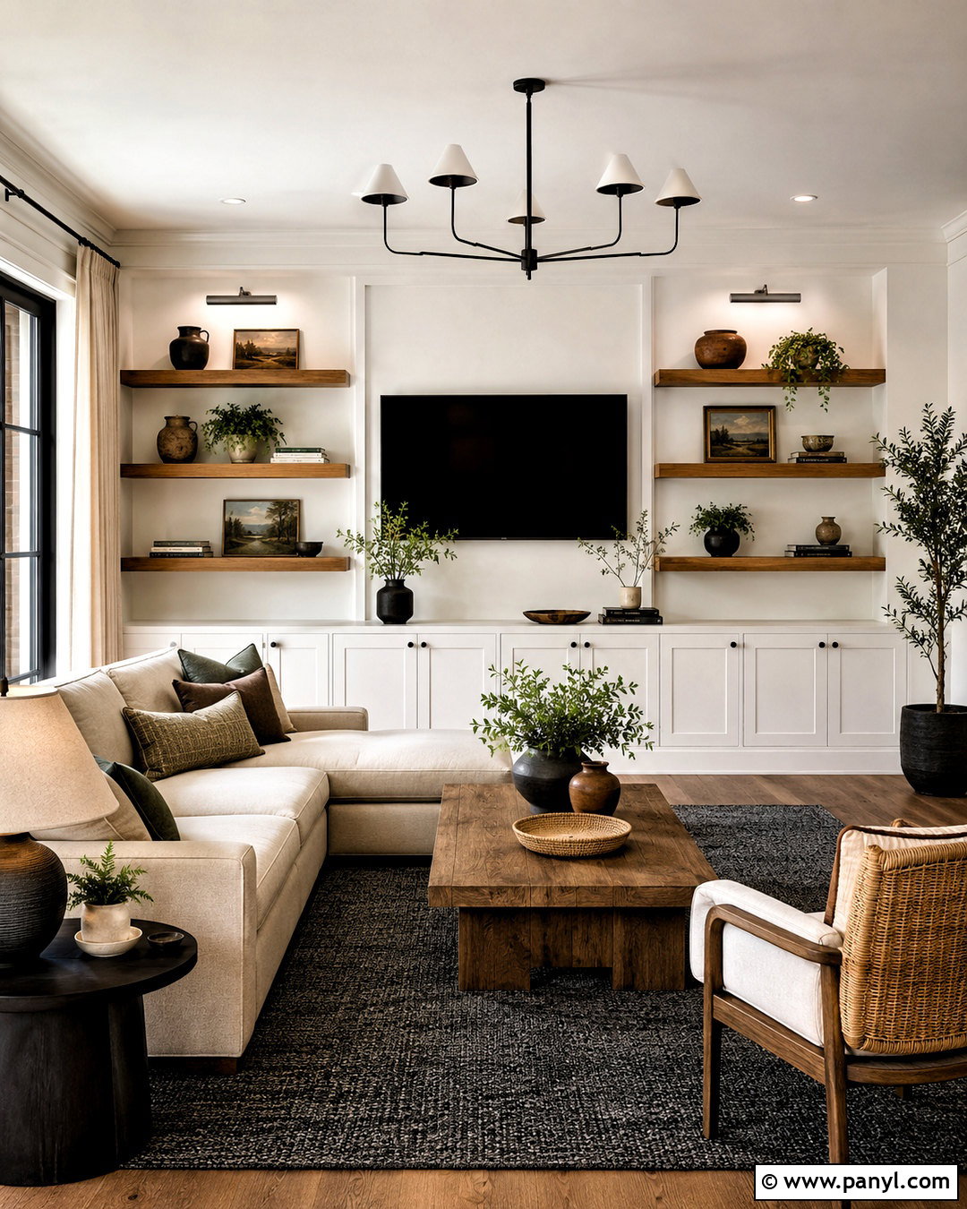 TV Wall With Floating Shelves - 20 living room decor tv wall ideas