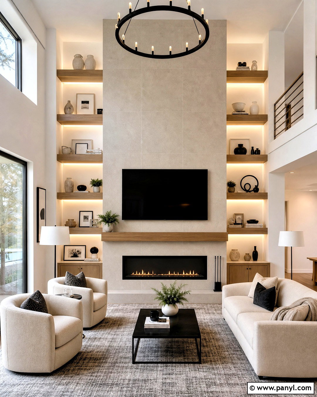 TV Wall With Linear Fireplace - 20 high ceiling tv wall ideas