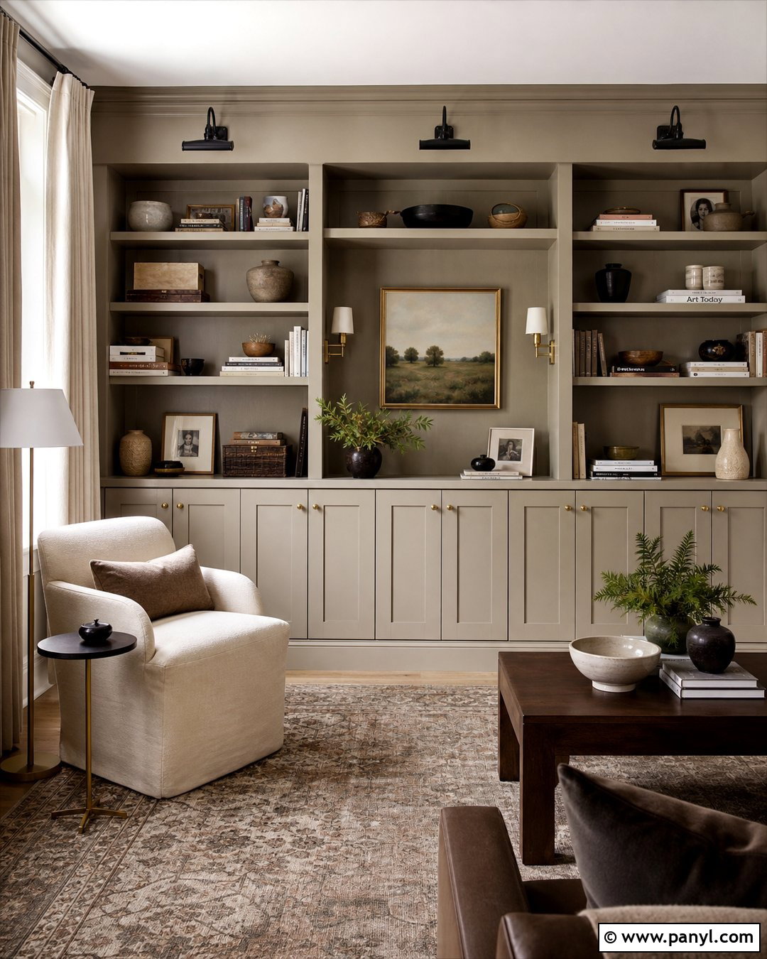 Tan Accent Wall With Built-In Shelves - 30 Tan Accent Wall Ideas