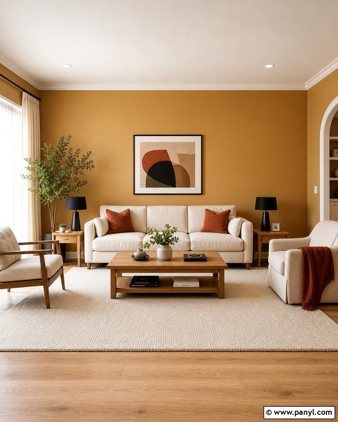 Tan Accent Wall With Cream Sofa - 30 Tan Accent Wall Ideas