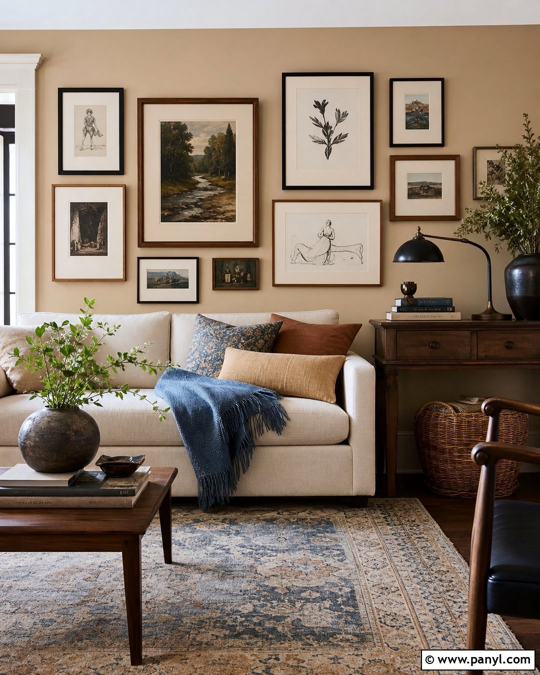 Tan Accent Wall With Gallery Frames - 30 Tan Accent Wall Ideas