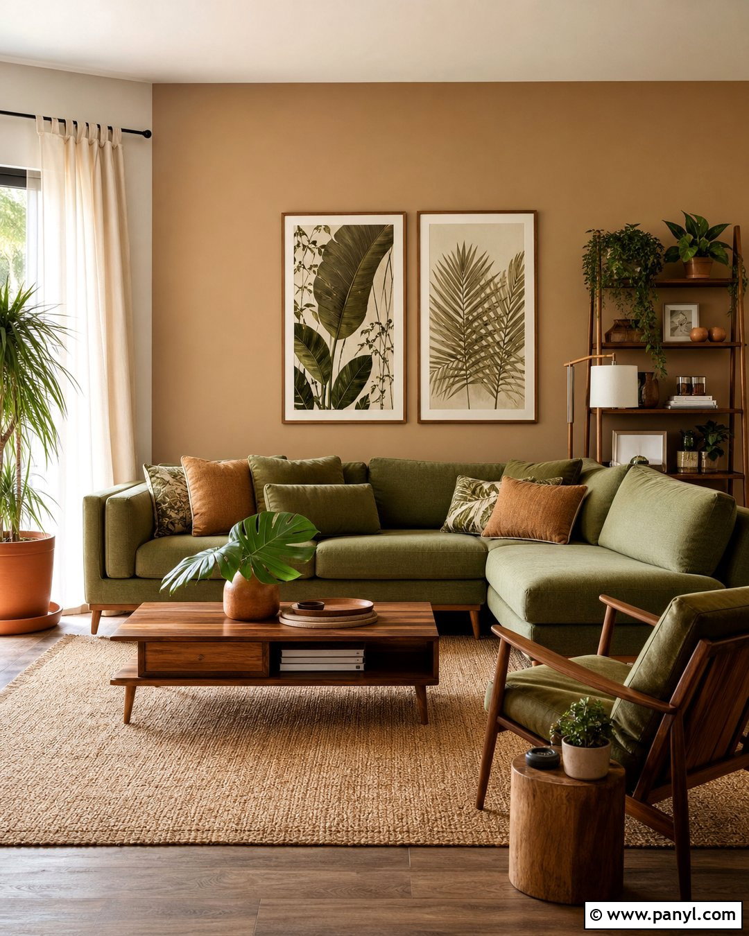 Tan Accent Wall With Green Decor - 30 Tan Accent Wall Ideas