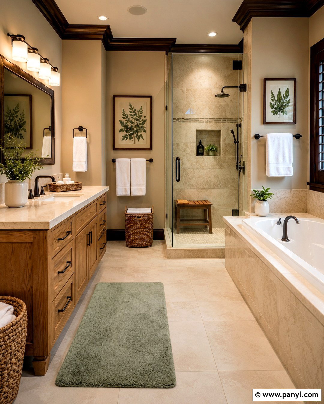 Tan Bathroom With Espresso Brown Trim - 20 Tan Walls Brown Trim Ideas