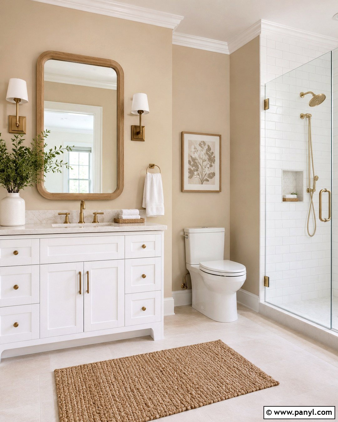 Tan Bathroom With White Vanity - 20 Tan Walls With White Trim Ideas