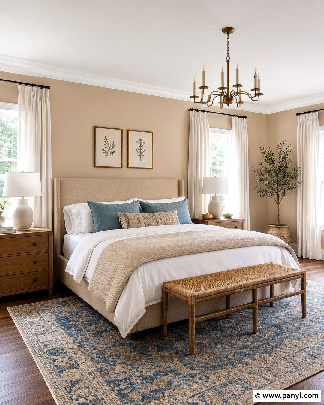 Tan Bedroom With White Crown Molding - 20 Tan Walls With White Trim Ideas