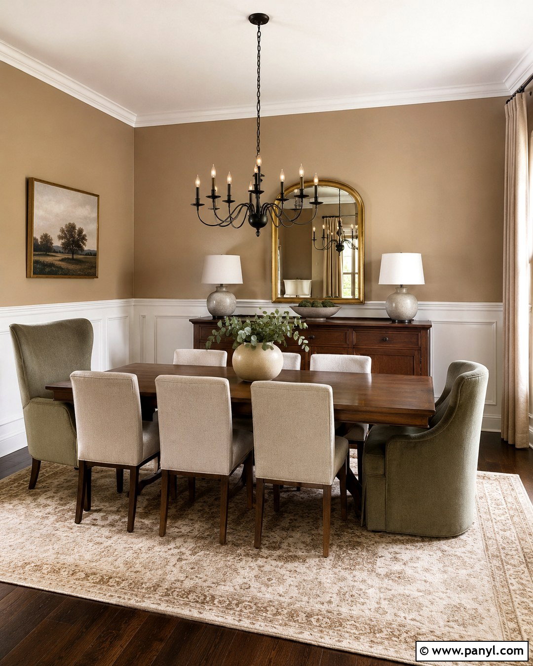 Tan Dining Room With White Wainscoting - 20 Tan Walls With White Trim Ideas