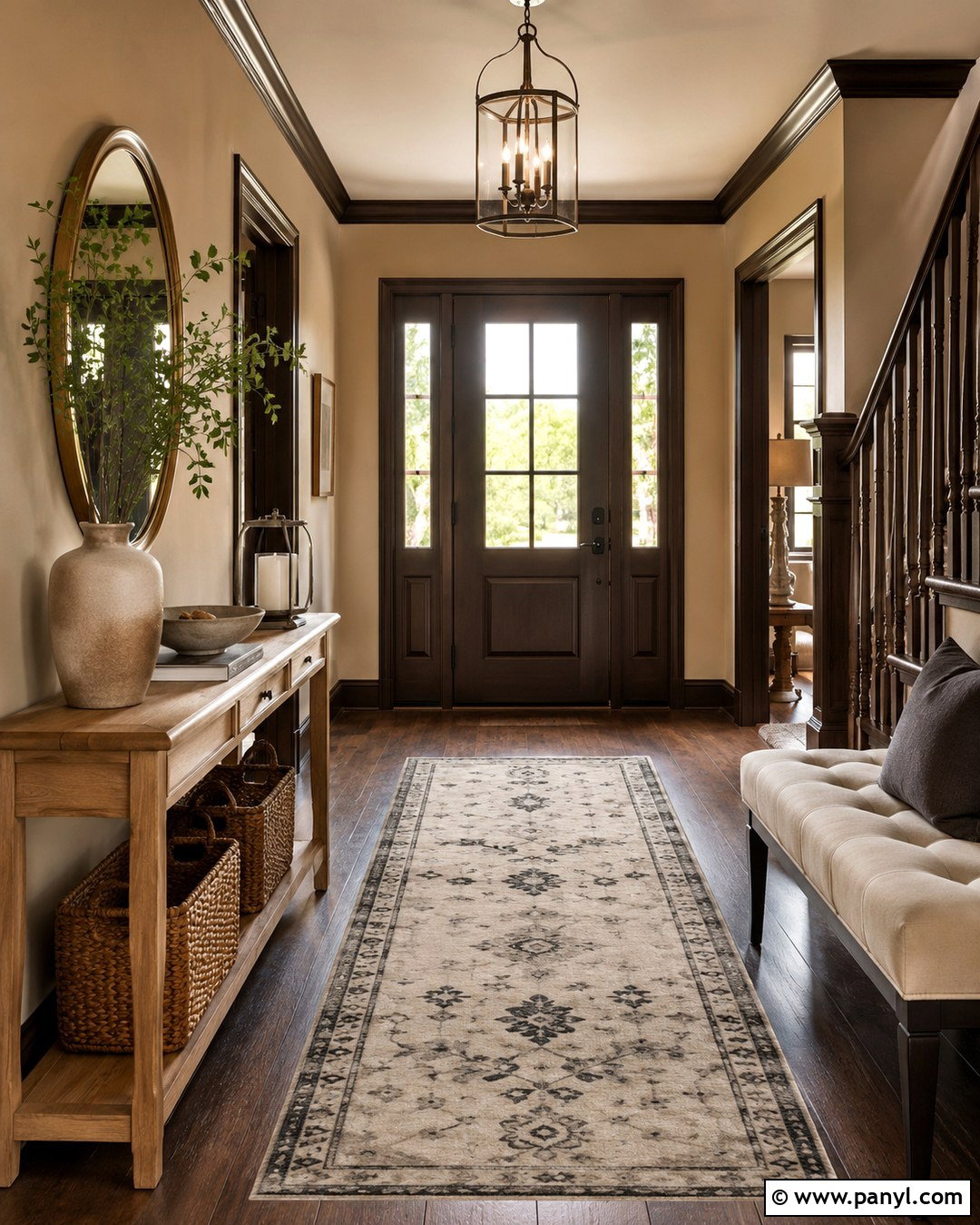 Tan Entryway With Dark Brown Doors And Trim - 20 Tan Walls Brown Trim Ideas