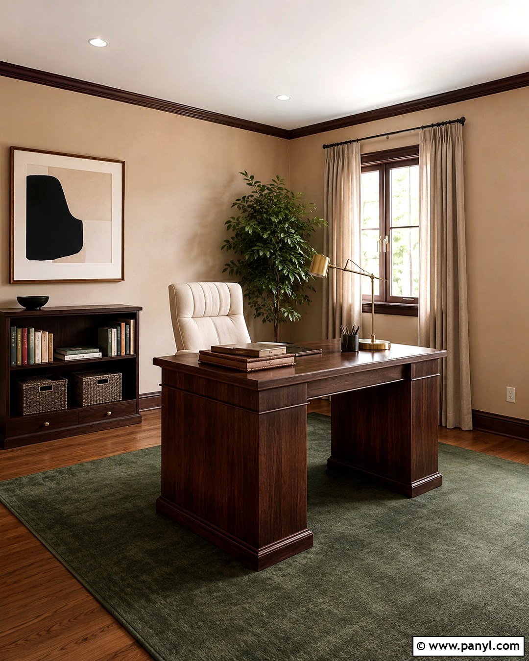 Tan Home Office With Walnut Brown Trim - 20 Tan Walls Brown Trim Ideas