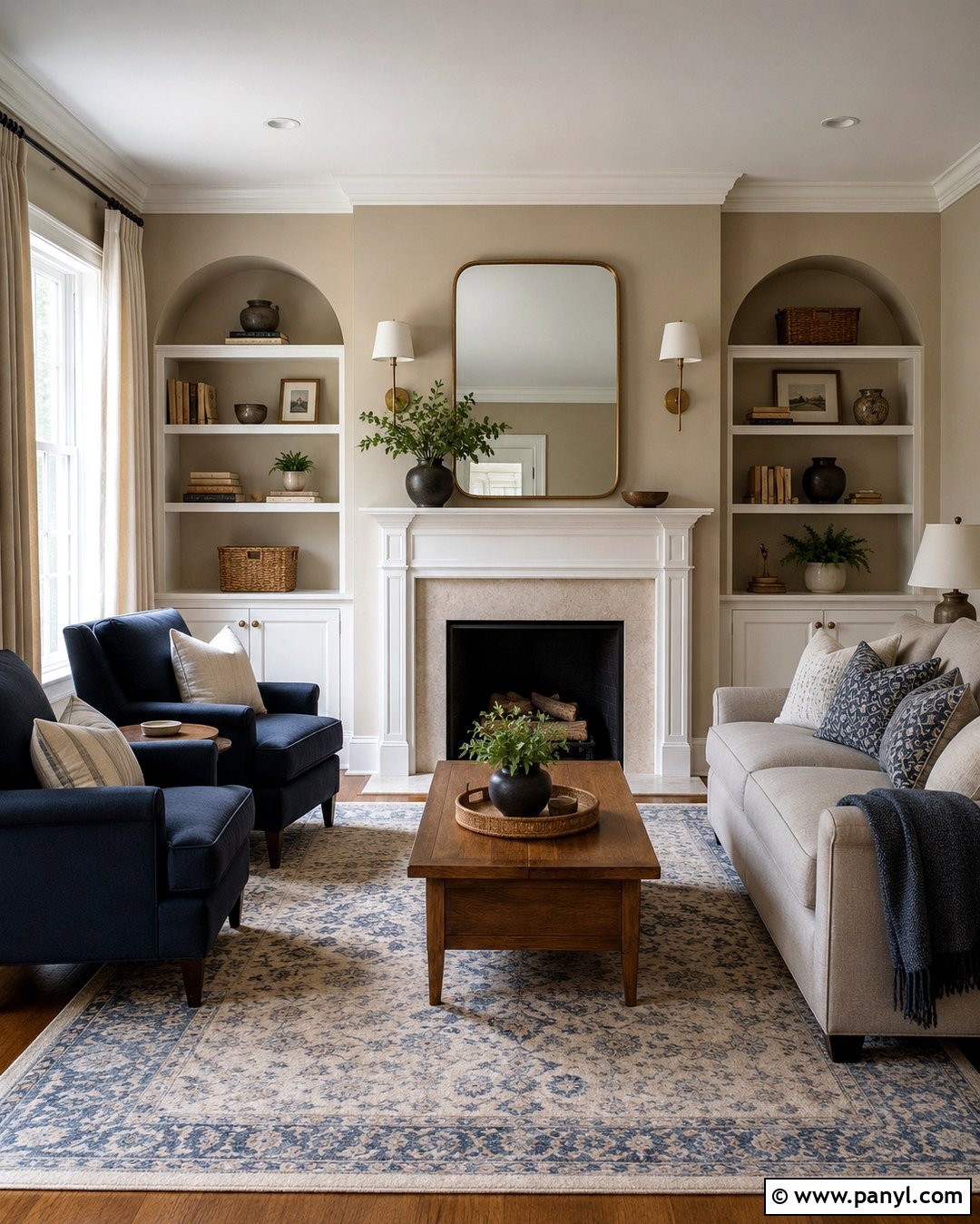 Tan Living Room With White Fireplace - 20 Tan Walls With White Trim Ideas
