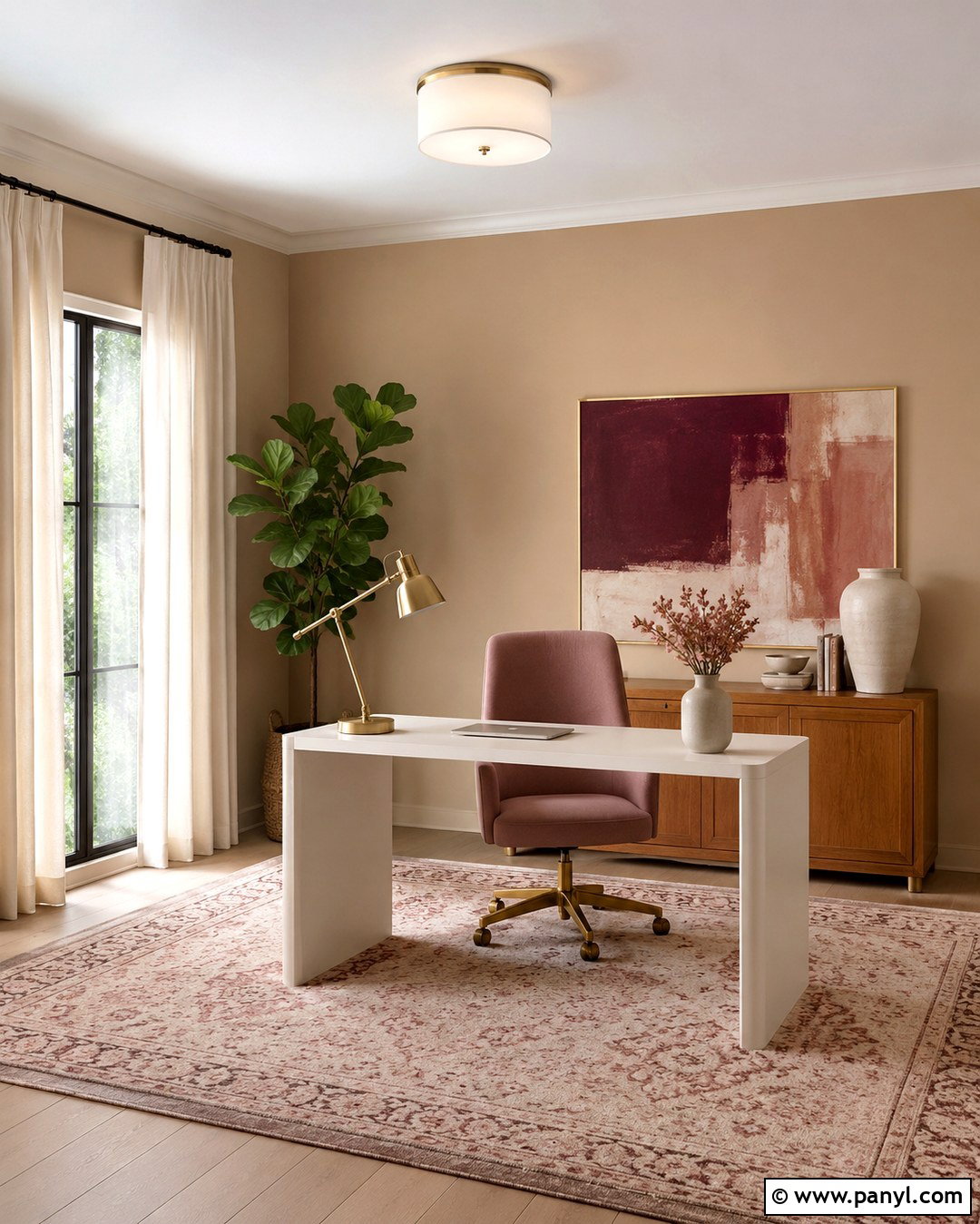 Tan Office Walls With Blush Pink Decor - 20 Tan Office Walls