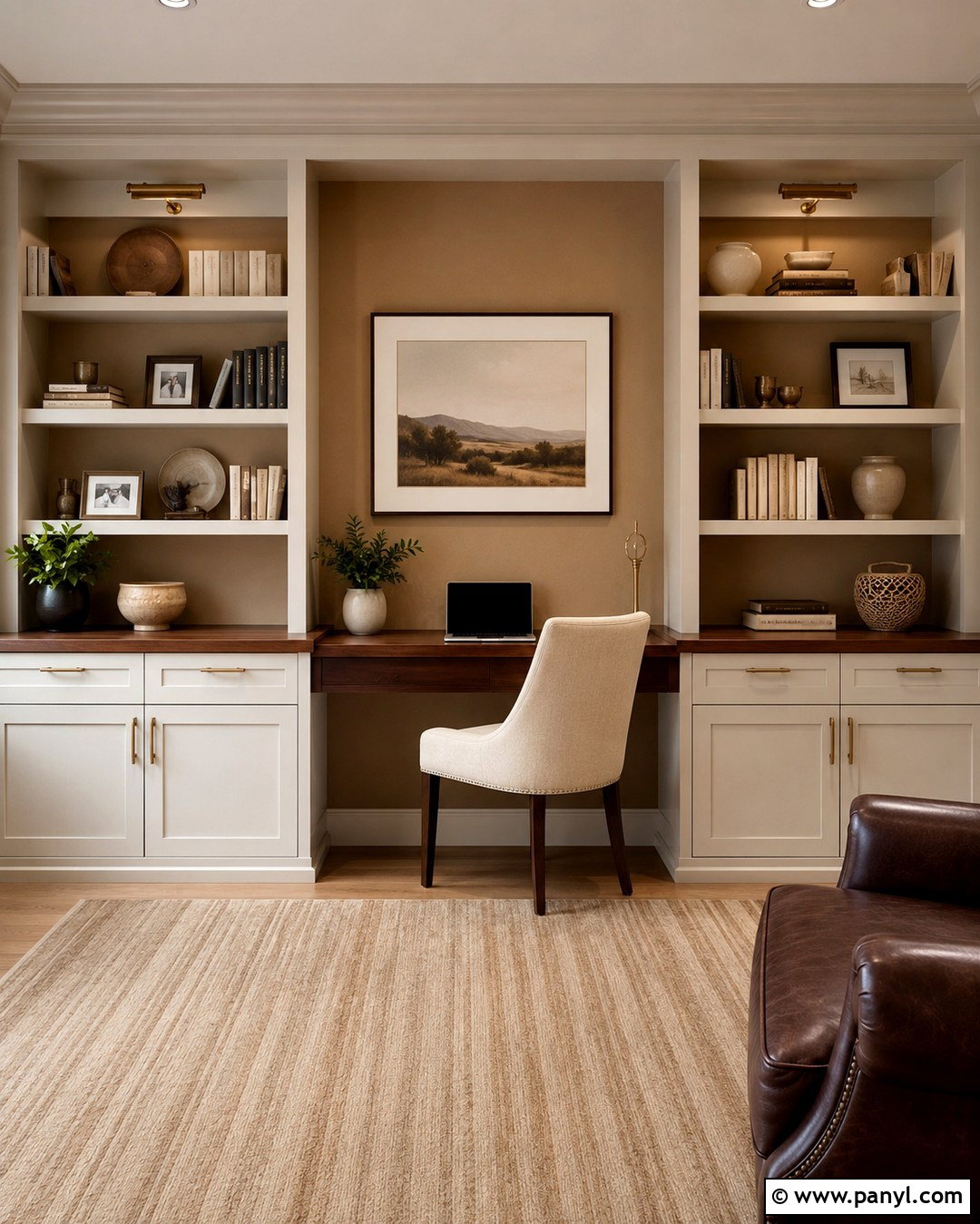 Tan Office Walls With Cream Built-Ins - 20 Tan Office Walls