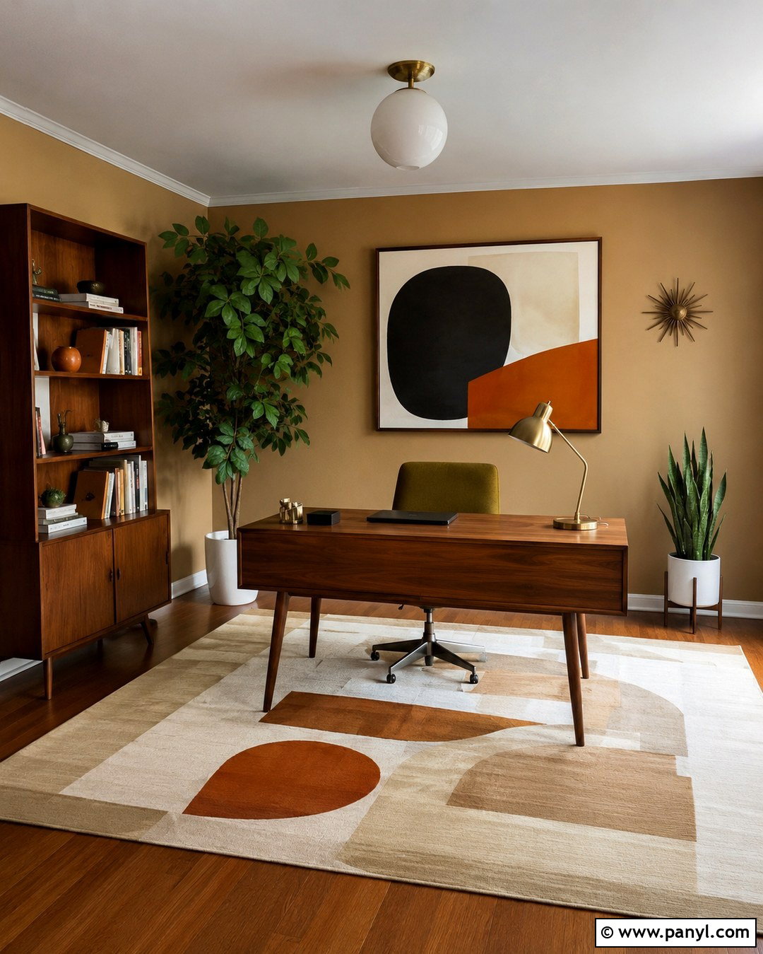 Tan Office Walls With Midcentury Furniture - 20 Tan Office Walls