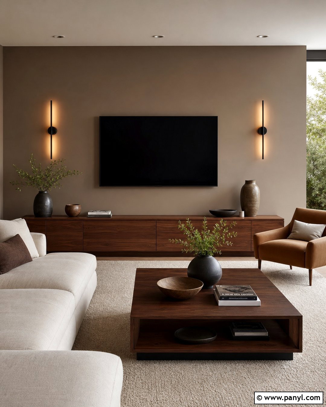 Tan TV Wall - 30 Tan Accent Wall Ideas