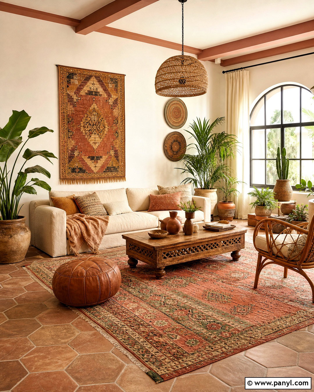 Tan Trim White Walls Boho Room - 20 tan trim white walls