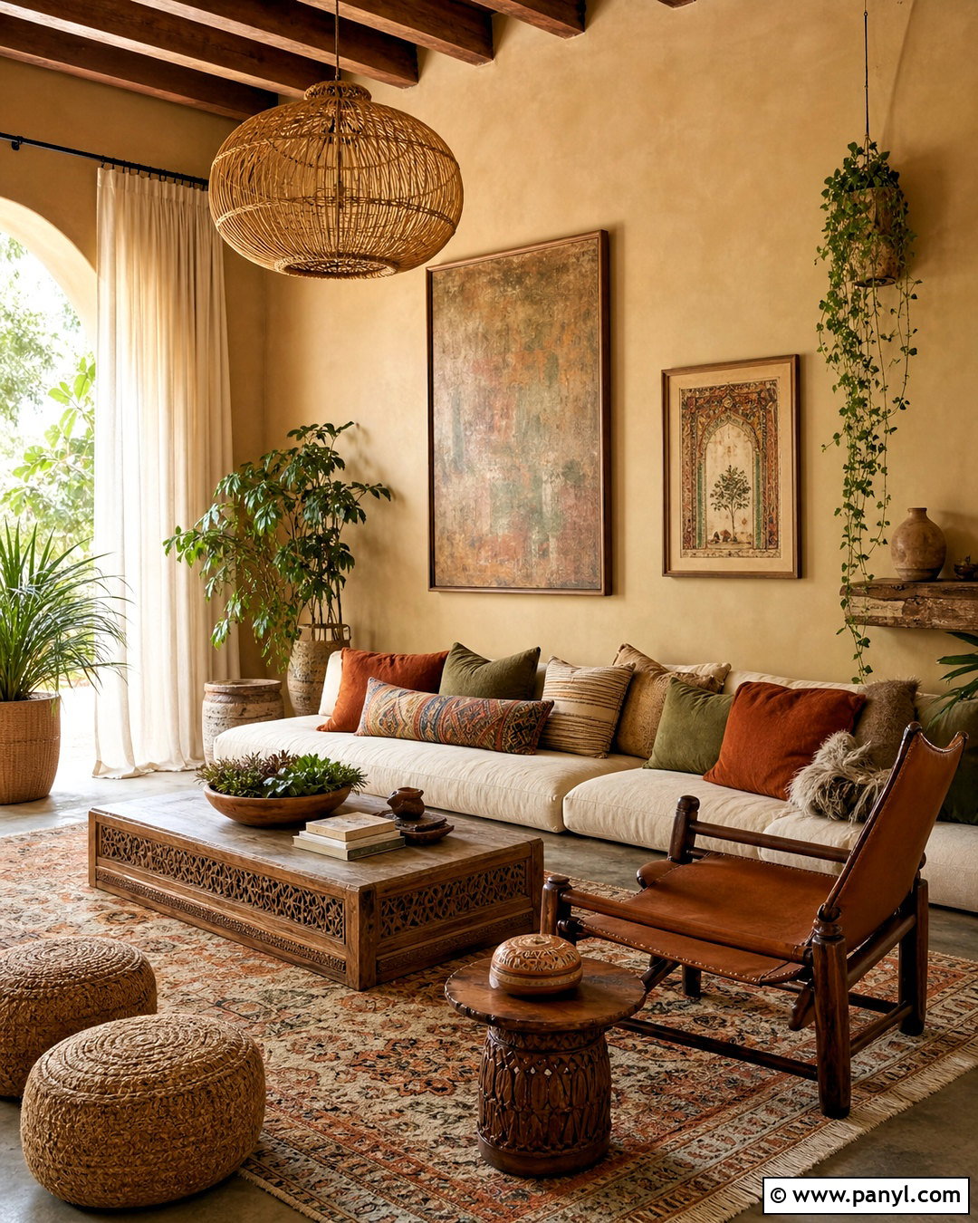 Tan Walls In A Boho Living Room - 20 tan walls