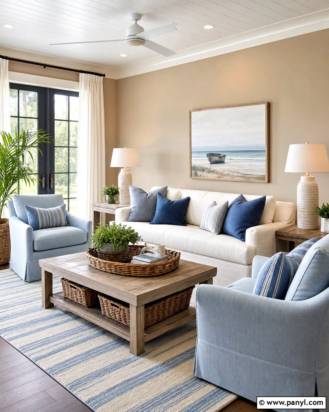 Tan Walls With Coastal Blue Decor - 20 tan walls