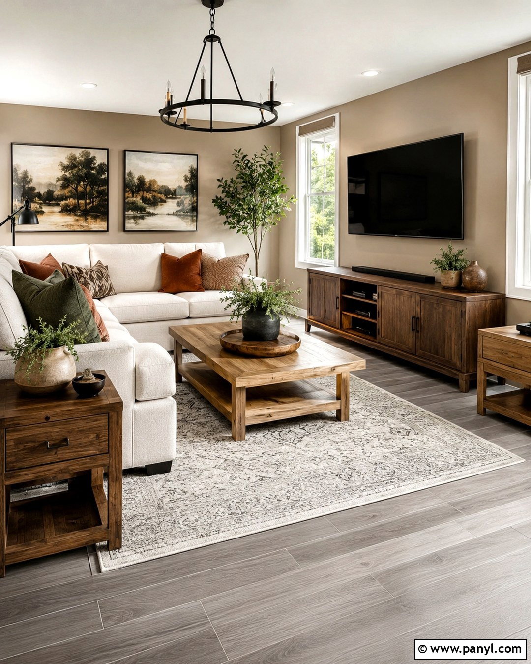 Tan Walls With Grey Floors And Wood Furniture - 20 Tan Walls Grey Floor Ideas
