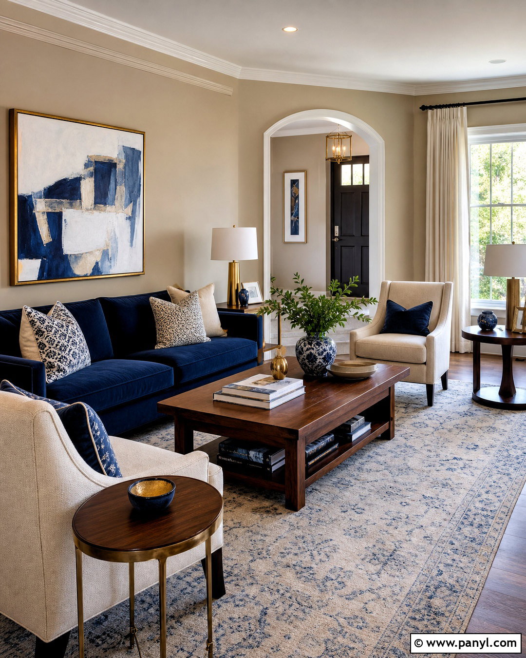 Tan Walls With Navy Blue Decor - 20 tan walls