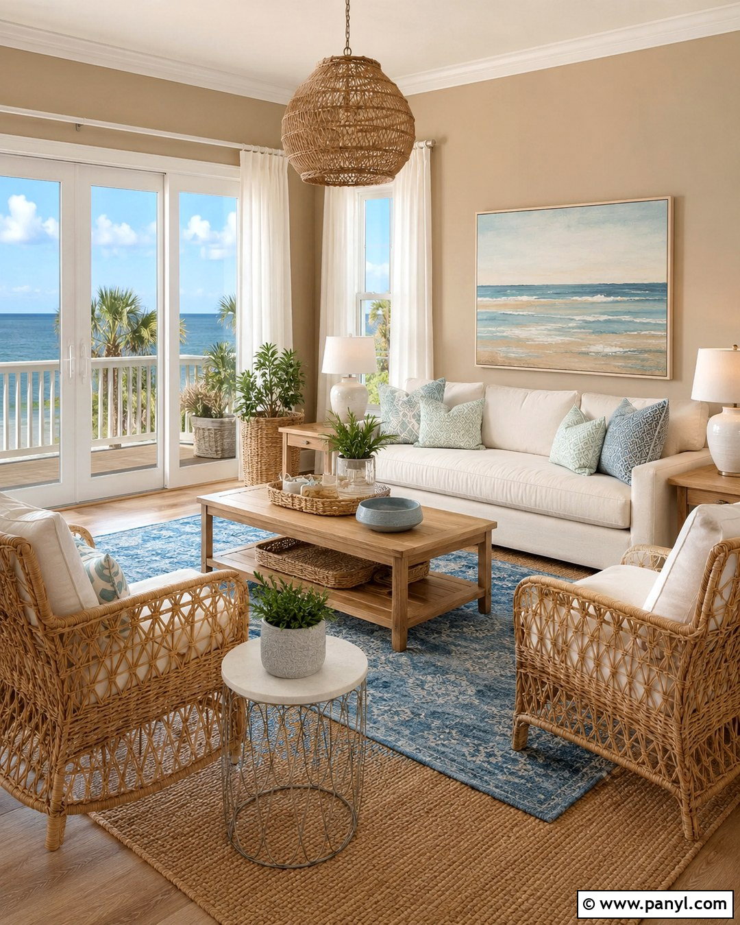 Tan Walls With White Coastal Decor - 20 Tan Walls With White Trim Ideas