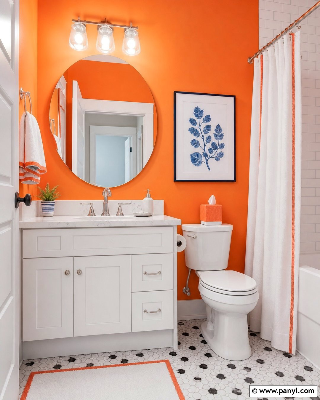 Tangerine Orange Bathroom With White Tile - 20 Colorful Bathroom With Orange Walls