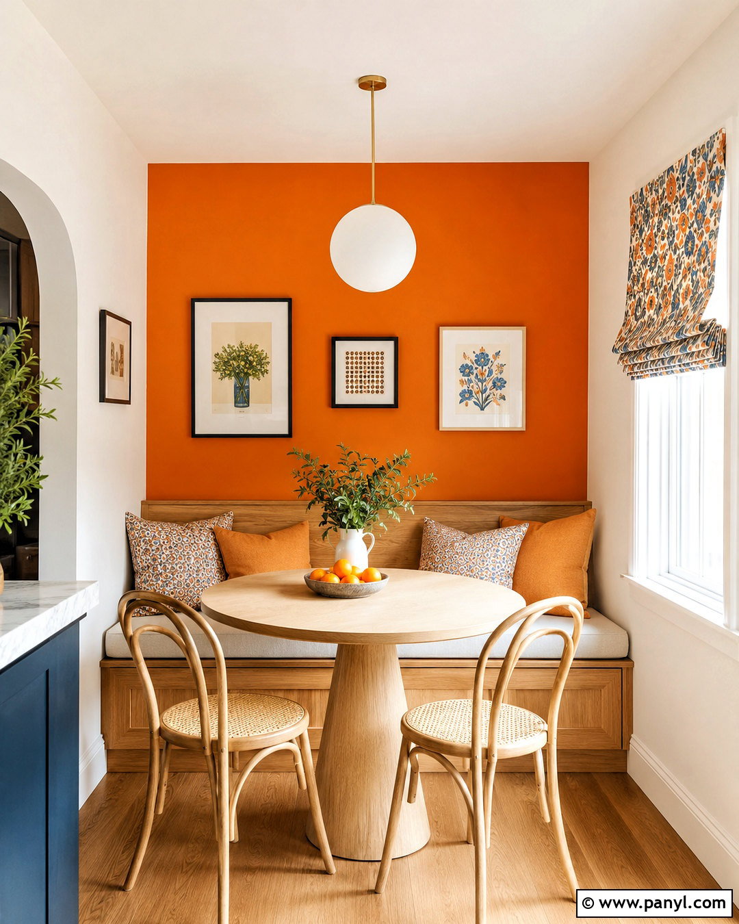 Tangerine Orange Breakfast Nook - 20 Warm Orange Wall Color Ideas