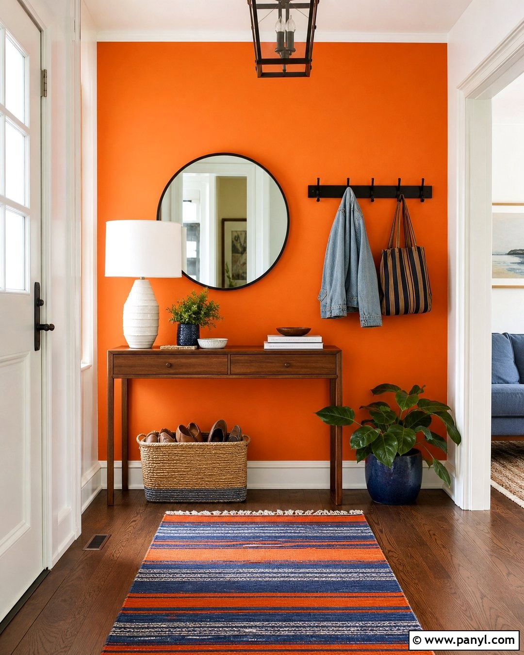 Tangerine Orange Entryway Accent Wall - 20 Bright Color Accent Wall Inspiration Ideas