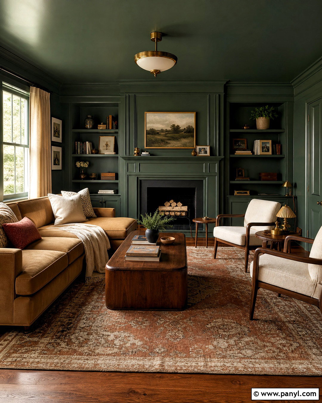 Tarrytown Green Color-Drenched Living Room - 20 tarrytown green benjamin moore ideas