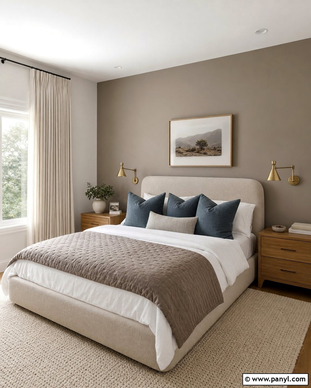 Taupe Accent Wall Behind A Bed - 30 Taupe Accent Wall Ideas