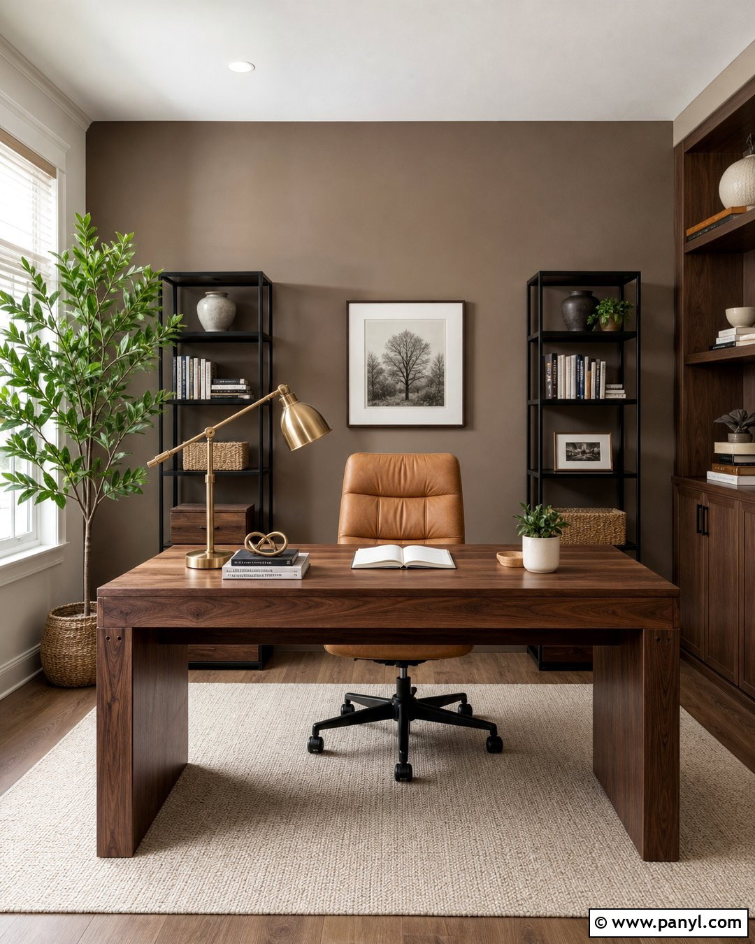 Taupe Accent Wall In A Home Office - 30 Taupe Accent Wall Ideas
