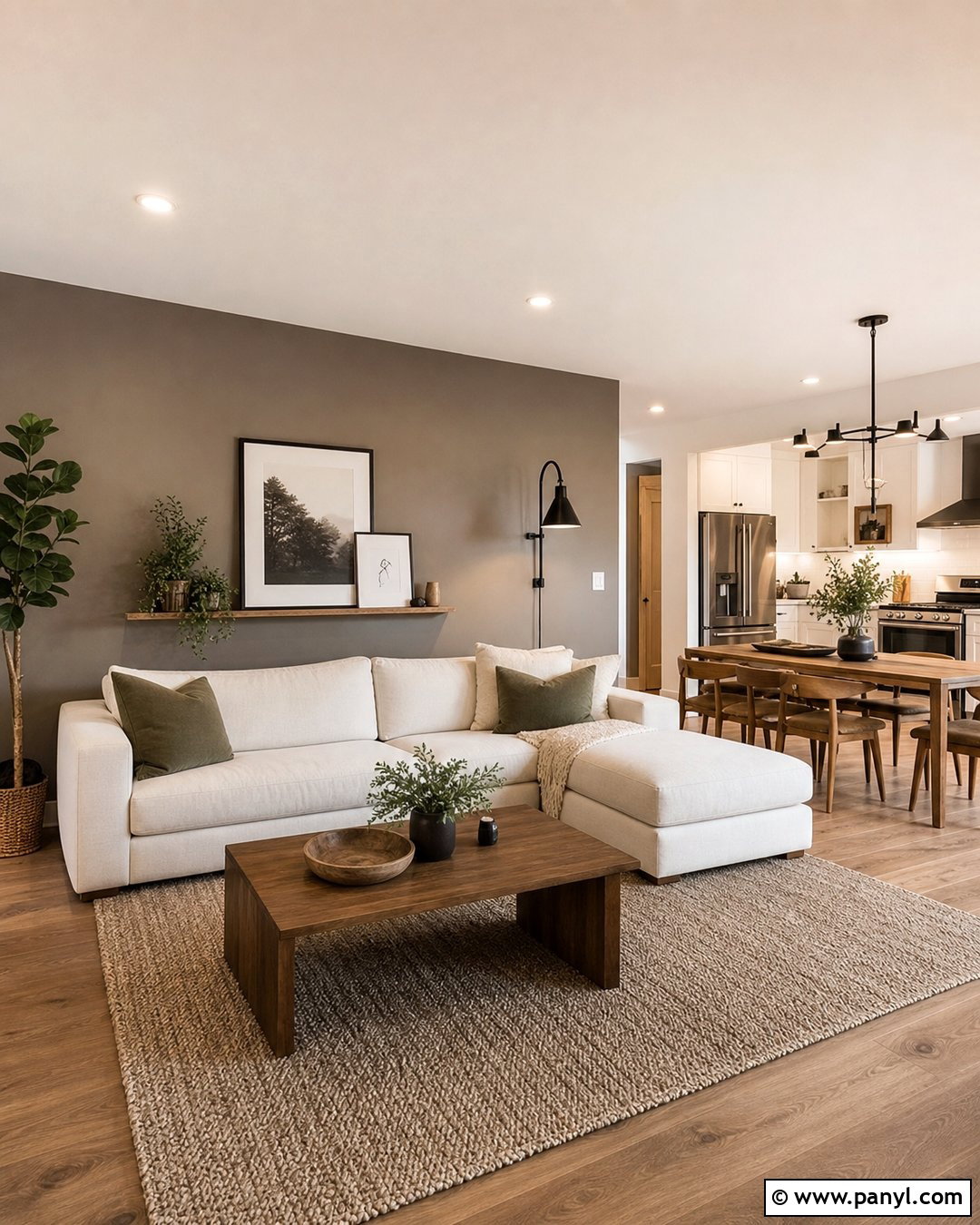 Taupe Accent Wall In An Open Concept Room - 30 Taupe Accent Wall Ideas