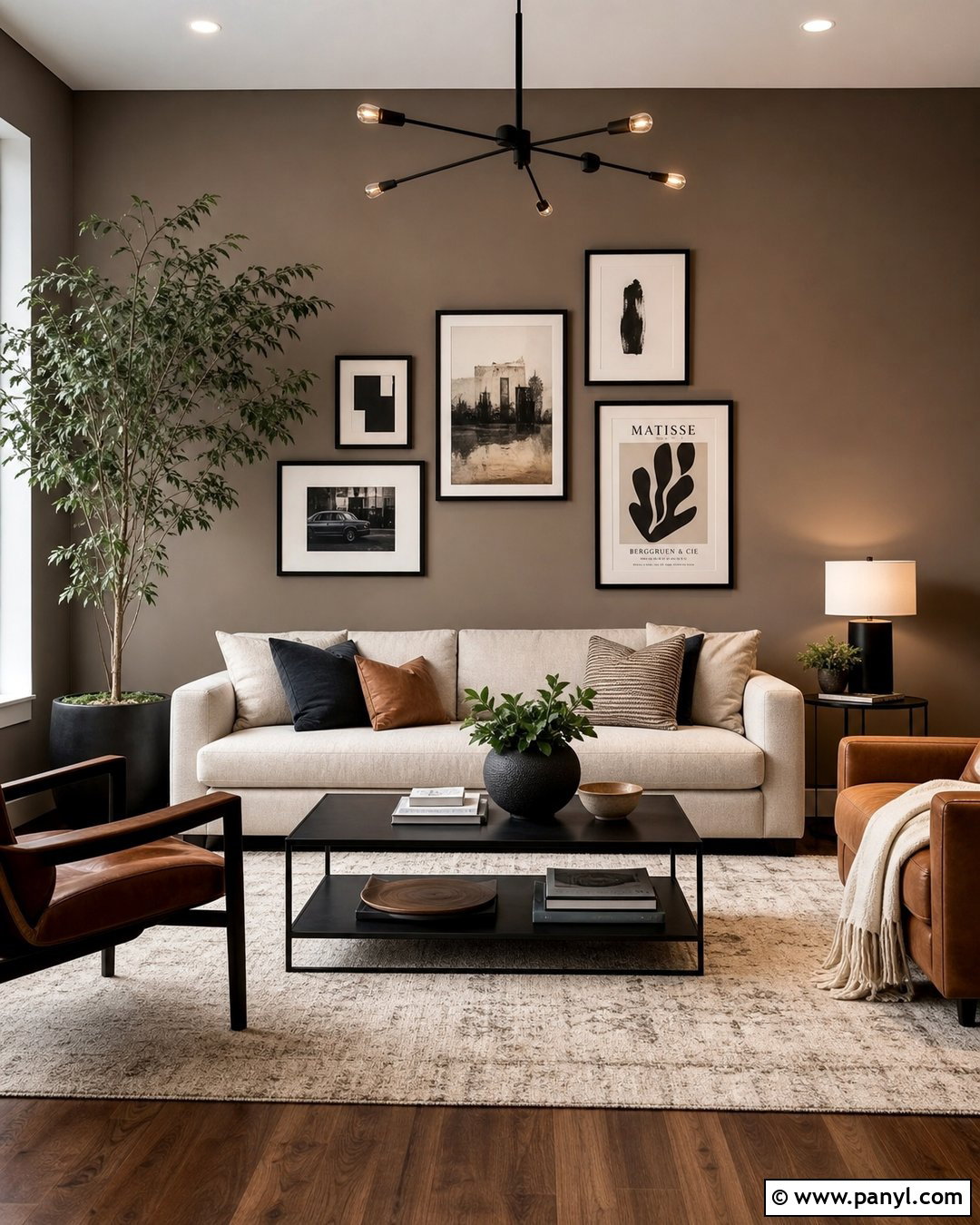 Taupe Accent Wall With Black Decor - 25 Taupe Accent Wall Living Room Ideas