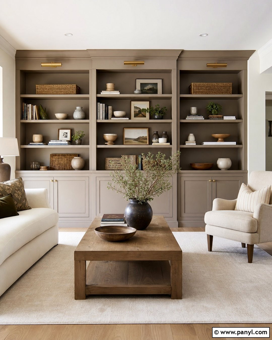 Taupe Accent Wall With Built In Shelves - 30 Taupe Accent Wall Ideas