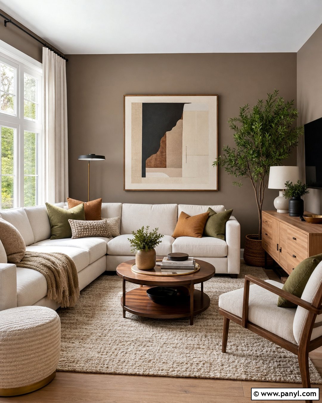 Taupe Accent Wall With Cream Sofa - 25 Taupe Accent Wall Living Room Ideas