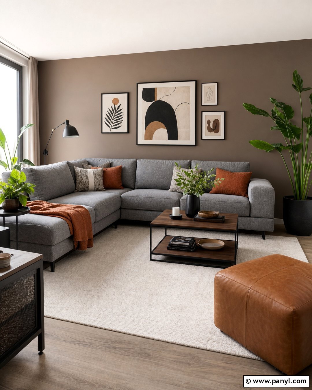 Taupe Accent Wall With Gray Sectional - 25 Taupe Accent Wall Living Room Ideas