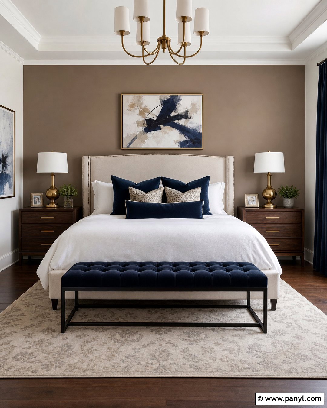 Taupe Accent Wall With Navy Blue Decor - 30 Taupe Accent Wall Ideas