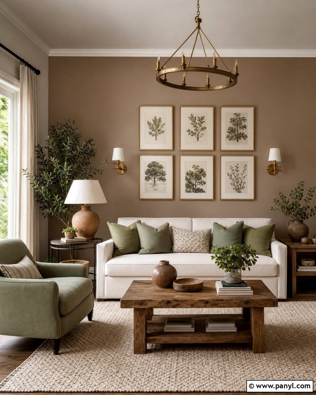 Taupe Accent Wall With Sage Green Decor - 30 Taupe Accent Wall Ideas
