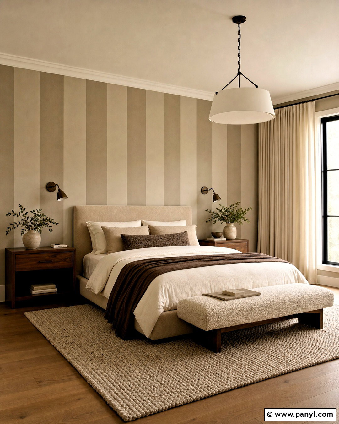 Taupe And Beige Tonal Striped Bedroom - 20 striped walls bedroom ideas