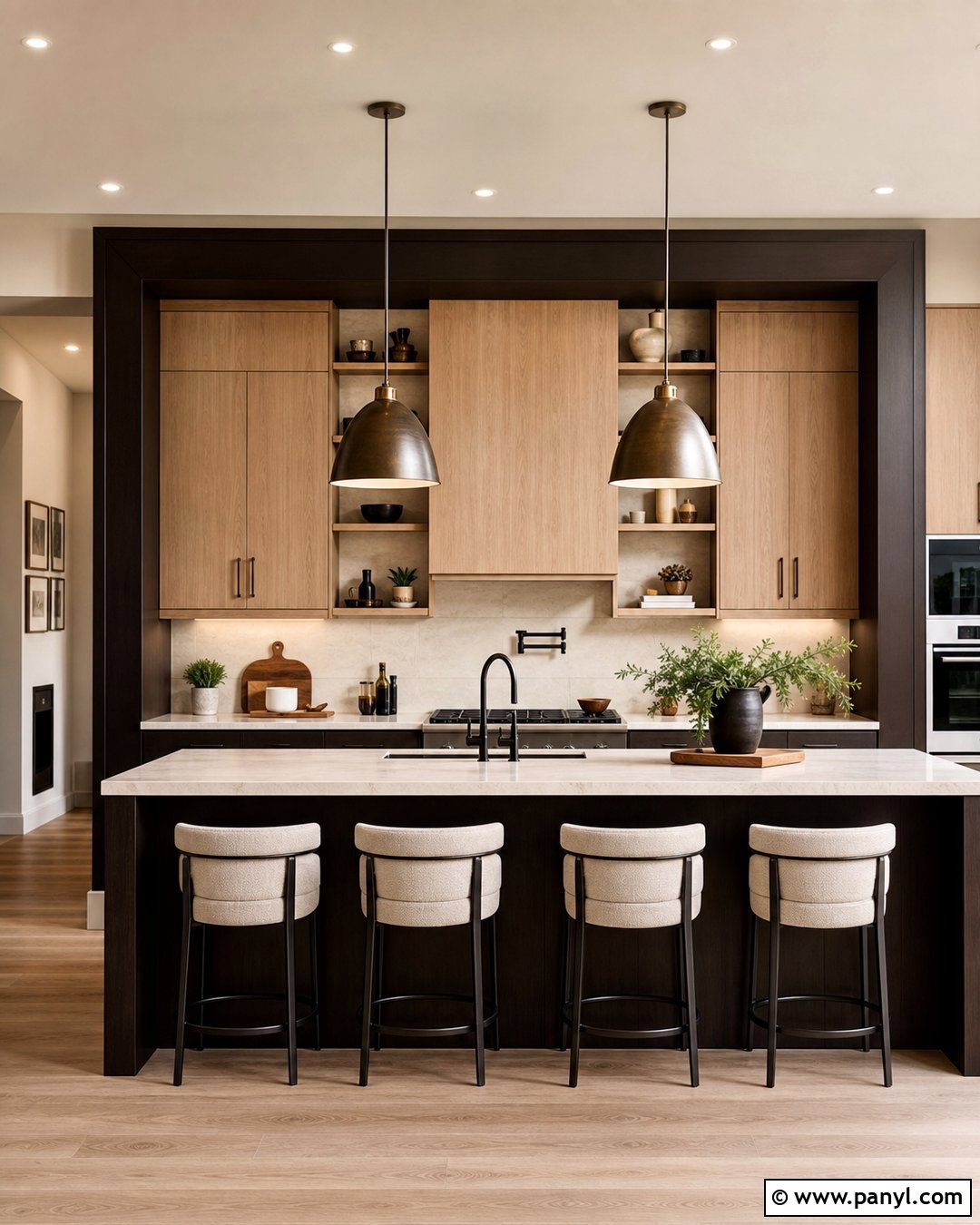 Taupe And Chocolate Framed Kitchen Wall - 20 Color Block Kitchen Wall Ideas