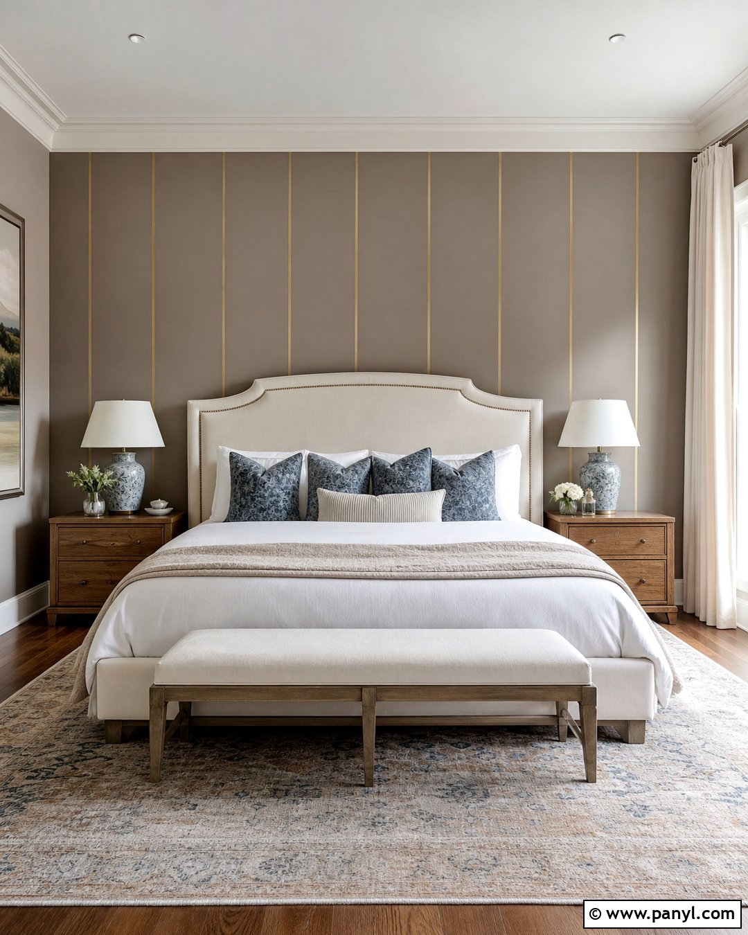 Taupe And Gold Stripe Guest Bedroom Wall - 35 gold stripe wall ideas