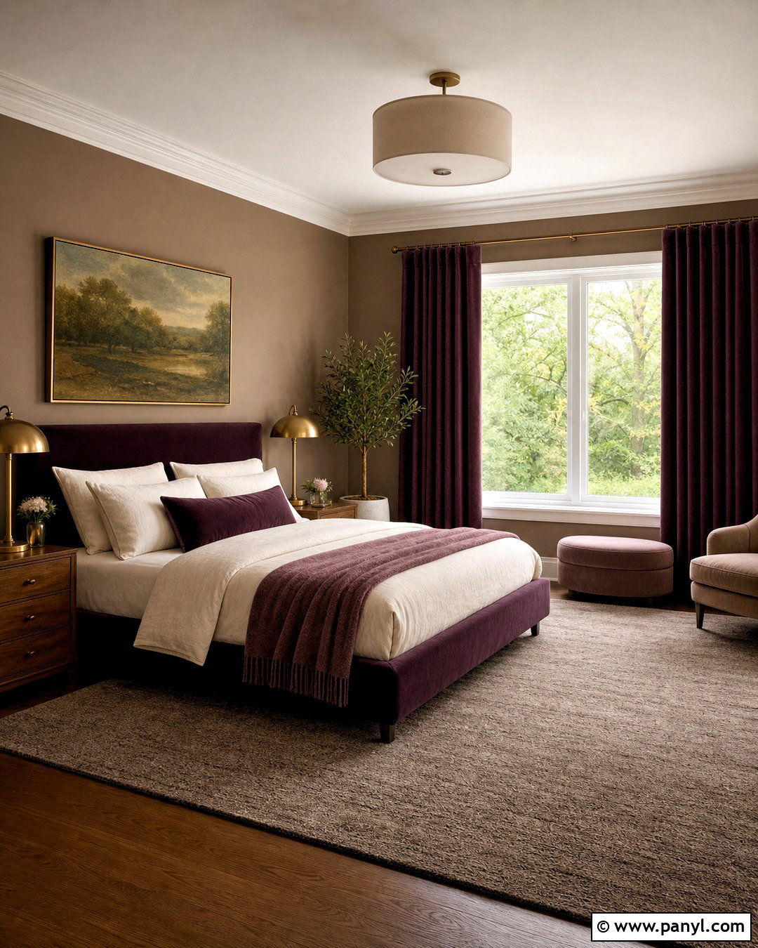 Taupe And Plum Primary Bedroom - 20 interior room color combination ideas
