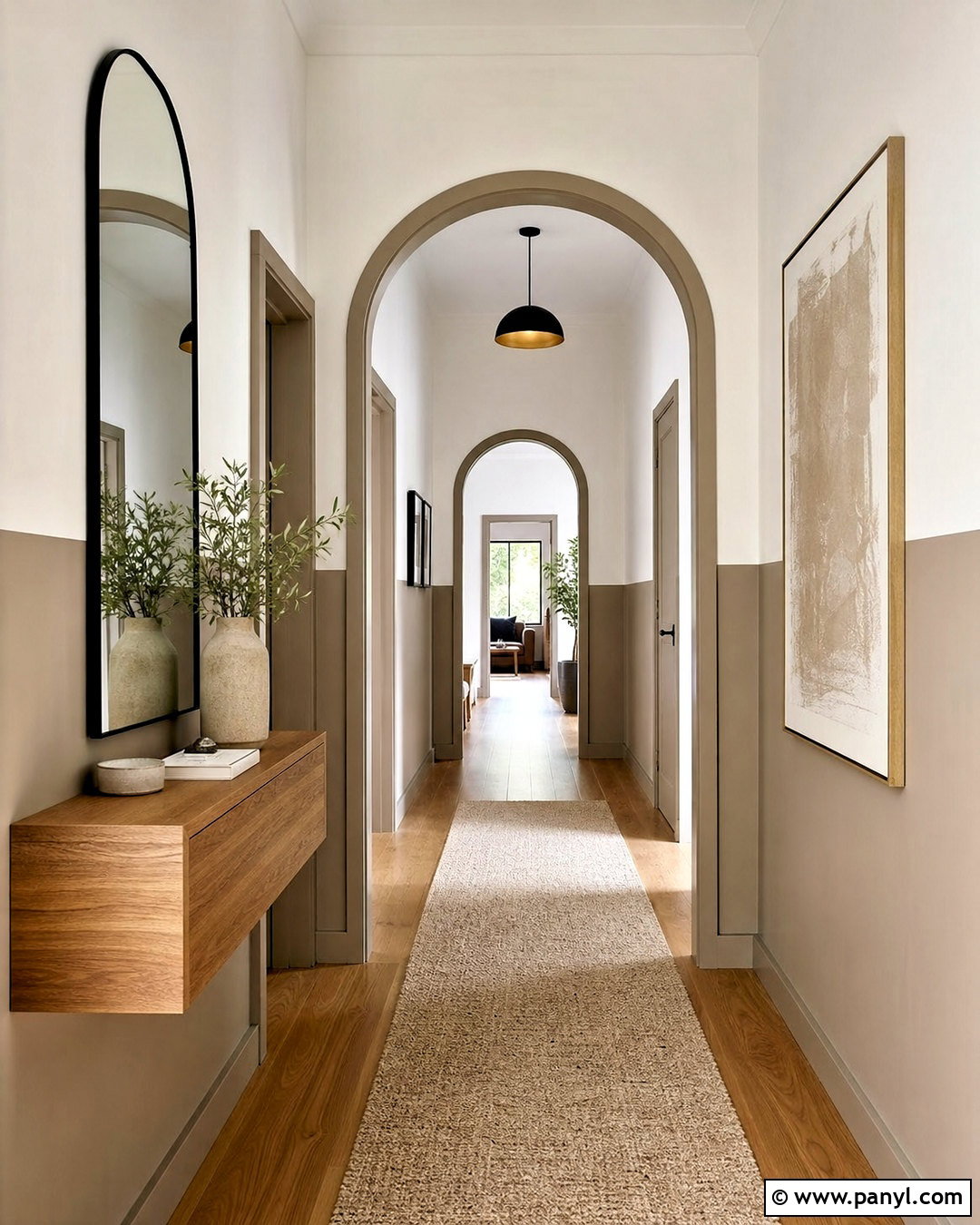 Taupe And White Arched Hallway - 20 two tone hallway ideas