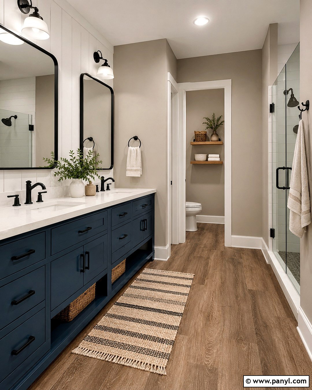 Taupe Bathroom Walls With Denim Blue Vanity - 20 Bathroom Wall Color With Blue Vanity Ideas