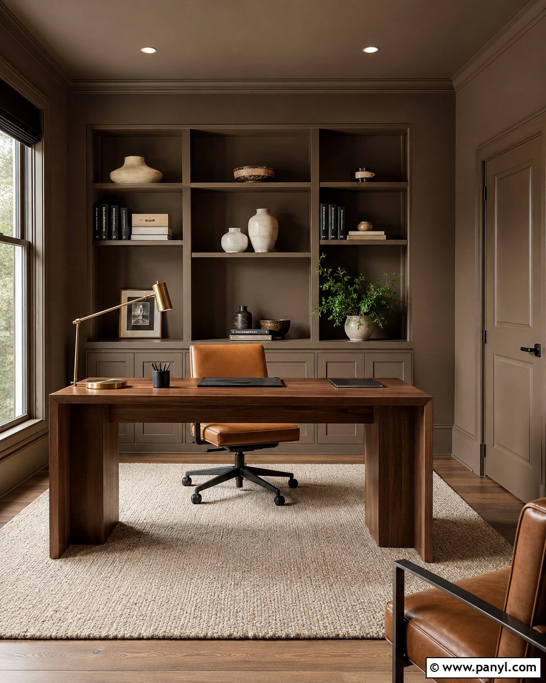 Taupe Brown Color Drenched Office - 20 Taupe Brown Wall Paint Ideas