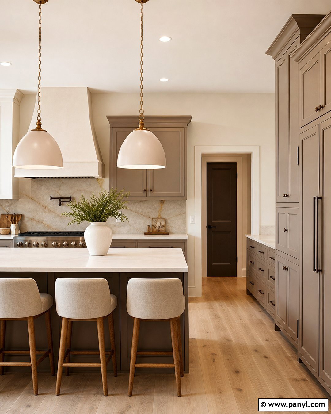 Taupe Cabinets With Off-White Walls - 20 Kitchen Cabinet And Wall Paint Ideas