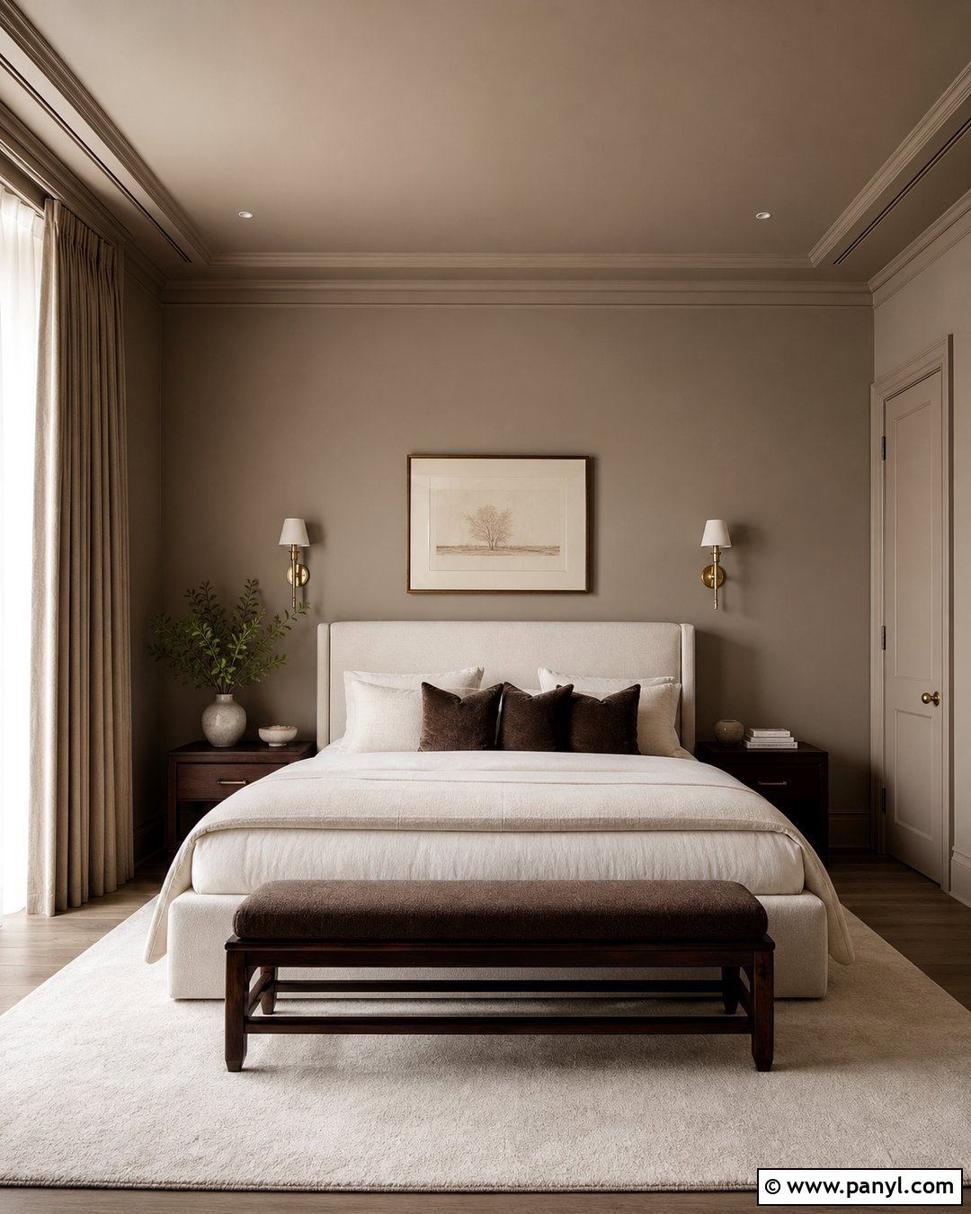 Taupe Color Drenched Bedroom - 45 Neutral Wall Color Ideas