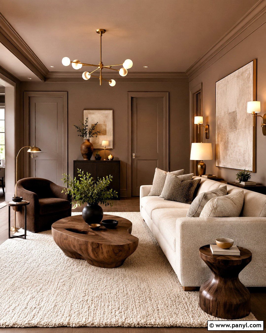 Taupe Color-Drenched Living Room - 35 Taupe Wall Color Ideas